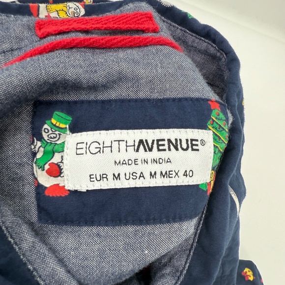 Eighth Avenue Shirt Men Medium Blue Button Up Christmas Santa Short Sleeve - Picture 4 of 9